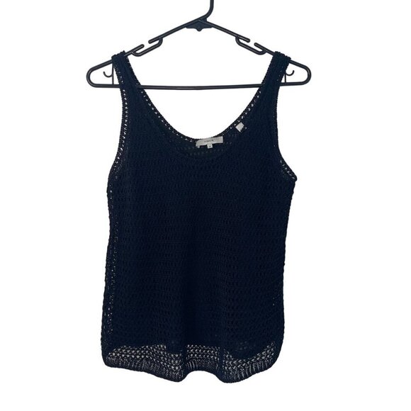 Vince Womens Top Size Medium Black Crochet Knit Tank Sleeveless Scoop Neck - Picture 1 of 7